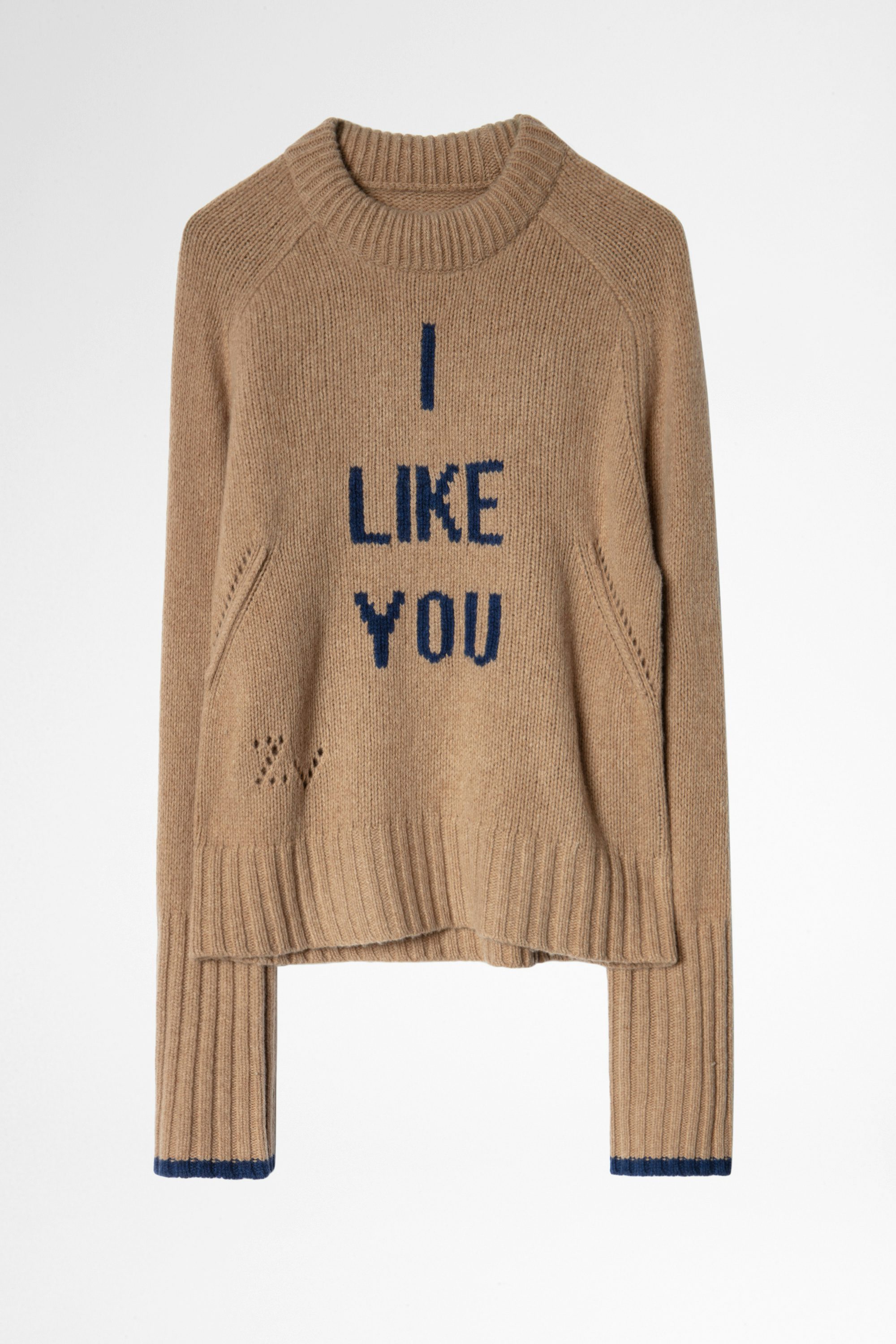 Pull Maddy I Like You - Pull marron en laine mérinos femme, à message.